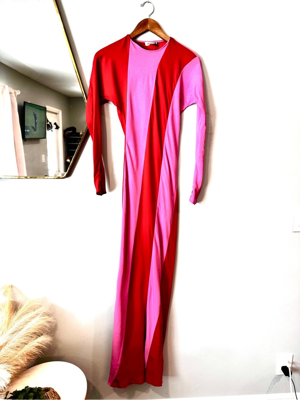 New The Attico Pink and Red Long Sleeve Maxi Dress Sz 38
